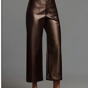 Faux Leather crop Pants in Dark Brown